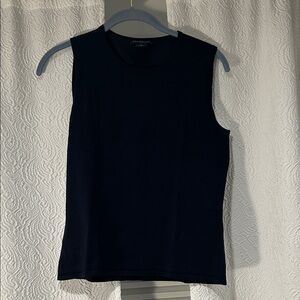 Ann Taylor Silk Medium Navy Sleeveless Top Elevated Basics Quiet Luxury